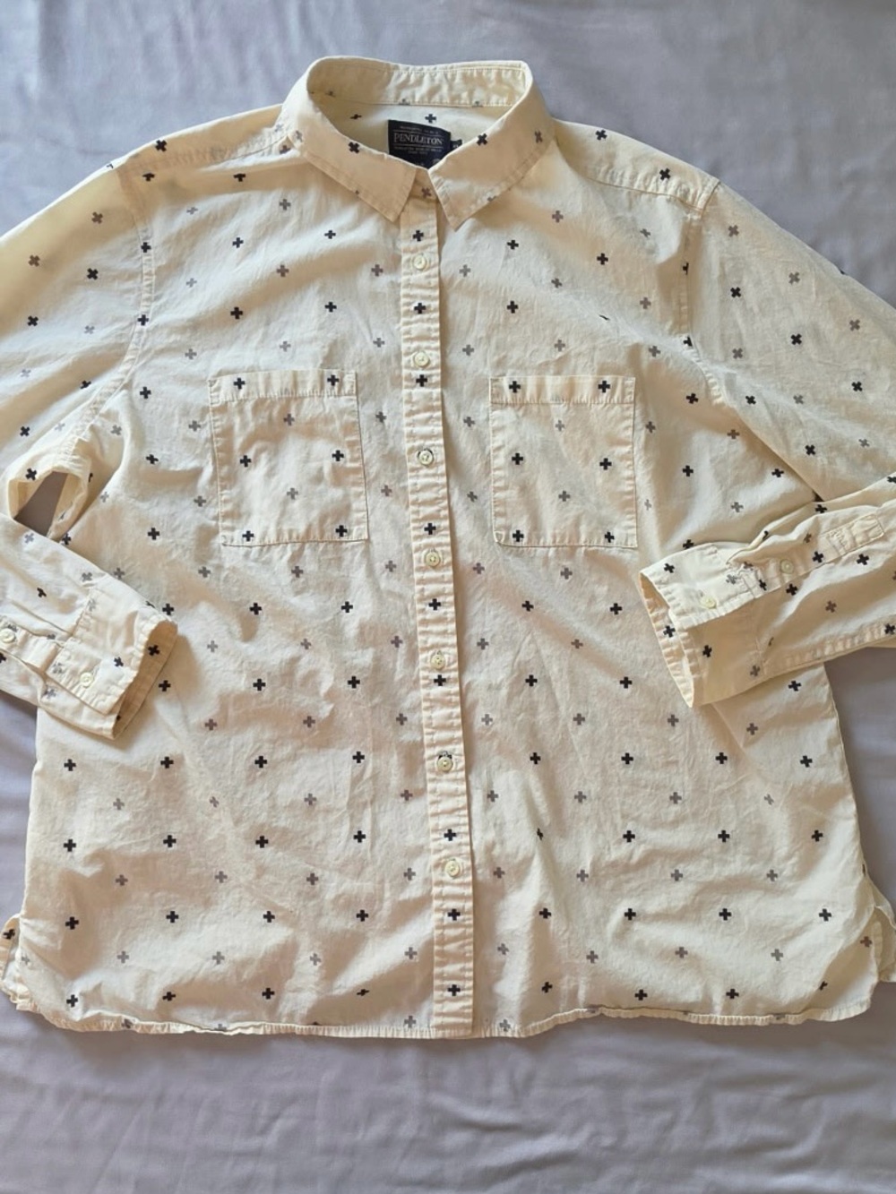 Pendleton Cream Shirt with Black Cross Motif